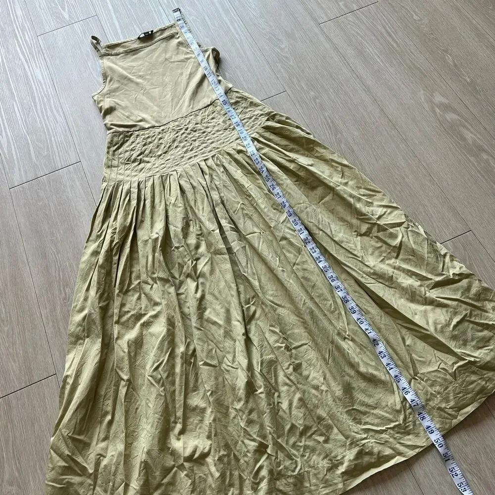 J Crew Flawed Pintuck Mixy Dress Small Belmont Khaki Midi Sleeveless